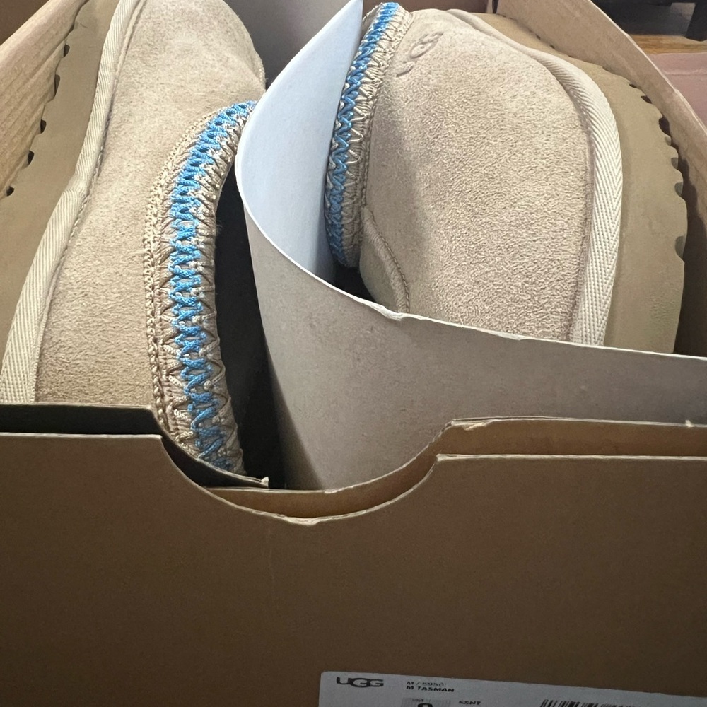 UGG Men's Beige Suede Slip-Ons with Blue Trim - Picture 2 of 12
